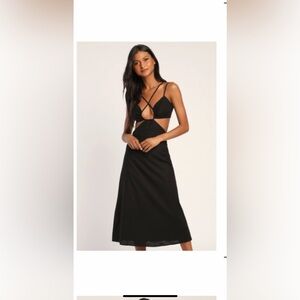 Lulus Sultry Standard Black Strappy Cutout Backless Midi Dress